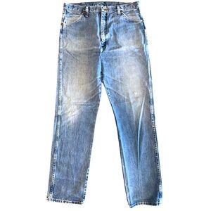 Vintage Wrangler 90s Distressed Faded Light Wash Denim Jeans Western Sz 34x34